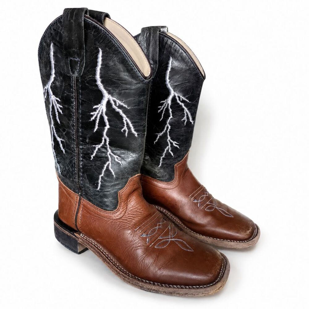 Cody James Boys Western Cowboy Boots Brown Black Lightning Embroidered Leather 4